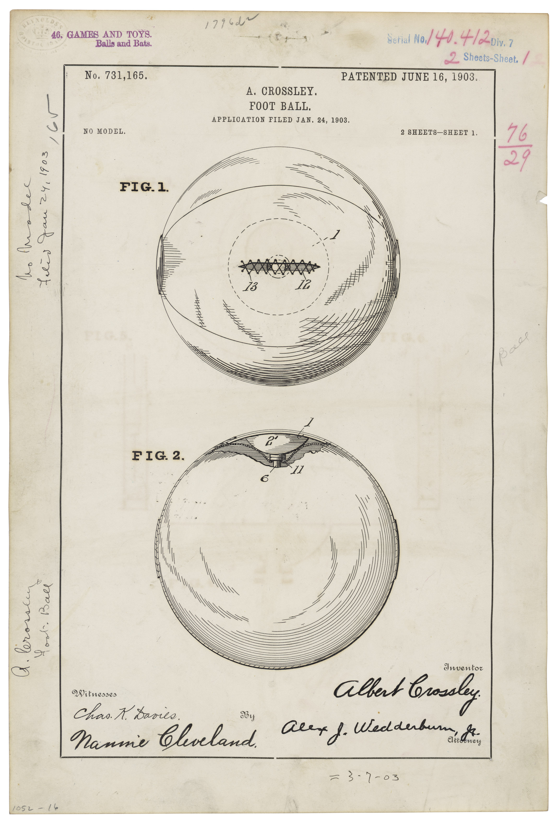 Football patent, June 16, 1903.