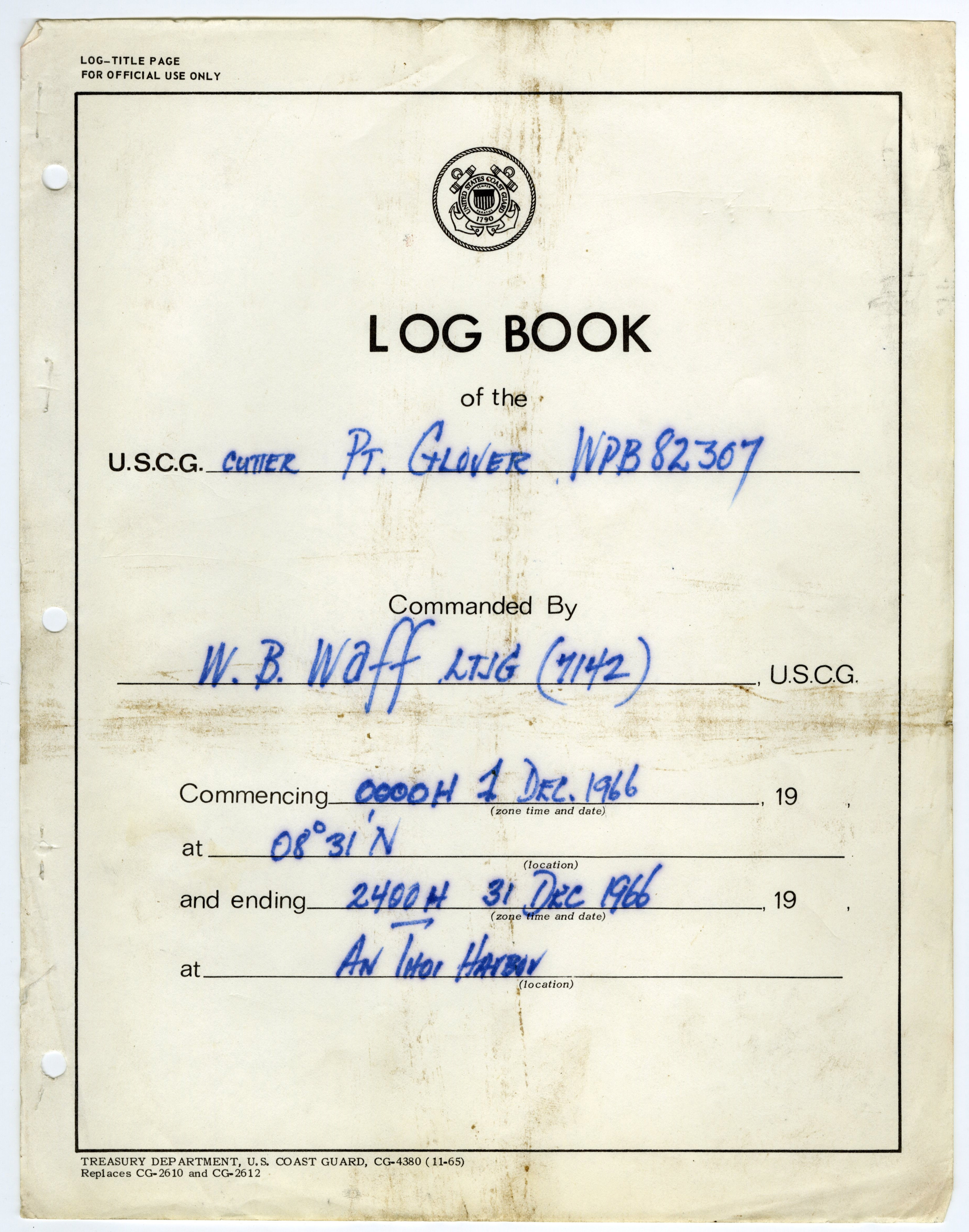 Logbook cover for the USCG Point Glover