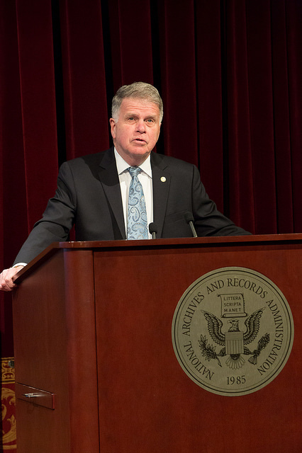David S. Ferriero, Archivist of the United States, welcomes attendees to the final meeting of the 2016-2018 term of the Freedom of Information Act Advisory Committee at the National Archives in Washington, DC, on April 17, 2018